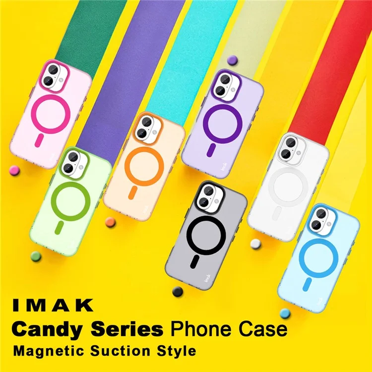 IMAK Pour iPhone 16 Plus Coque Compatible avec MagSafe Couleur Bonbon Antichoc TPU + PET Coque Arrière - Noir