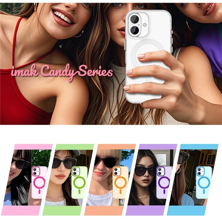 IMAK Pour iPhone 16 Plus Coque Compatible avec MagSafe Couleur Bonbon Antichoc TPU + PET Coque Arrière - Noir