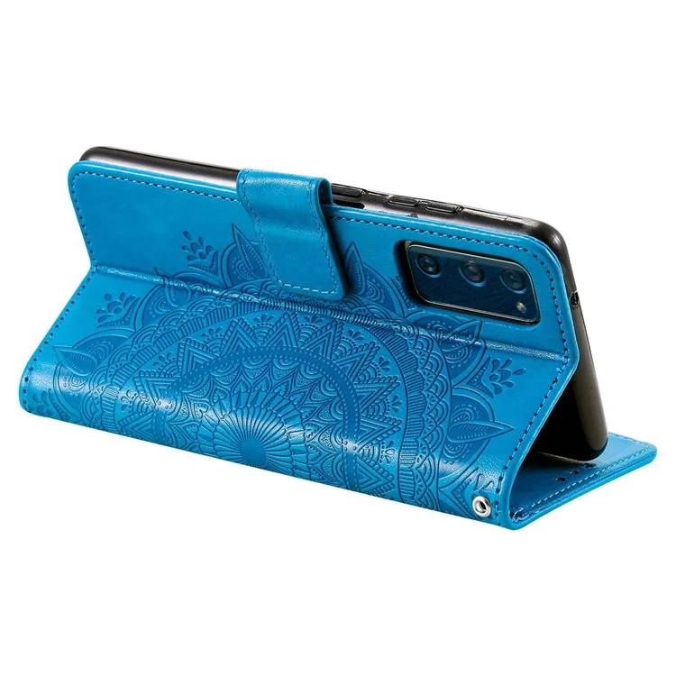 Para Samsung Galaxy A14 5G / A14 4G Capa de couro PU, Padrão de flores Mandala impresso Carteira Case Stand Cover - Azul