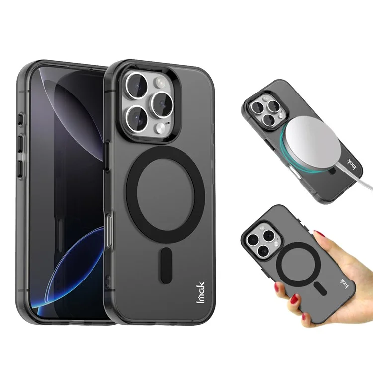 IMAK Pour iPhone 16 Pro Max Étui Compatible avec MagSafe Couleur Bonbon Antichoc TPU + PET Coque Arrière - Noir