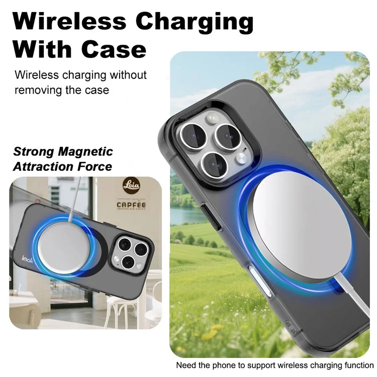 IMAK Pour iPhone 16 Pro Max Étui Compatible avec MagSafe Couleur Bonbon Antichoc TPU + PET Coque Arrière - Noir