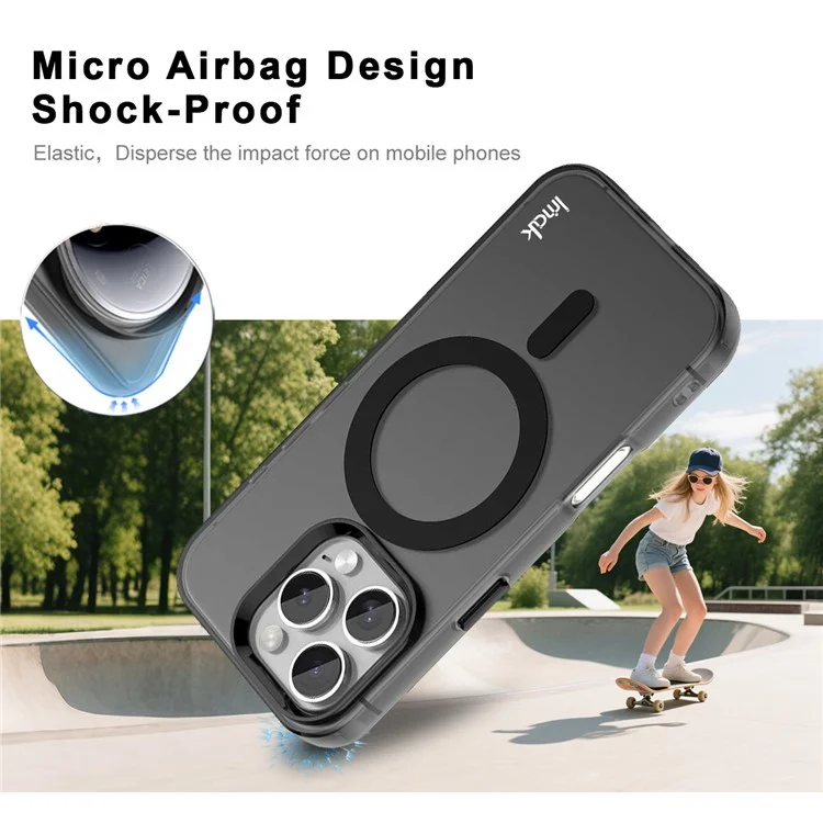 IMAK Pour iPhone 16 Pro Max Étui Compatible avec MagSafe Couleur Bonbon Antichoc TPU + PET Coque Arrière - Noir