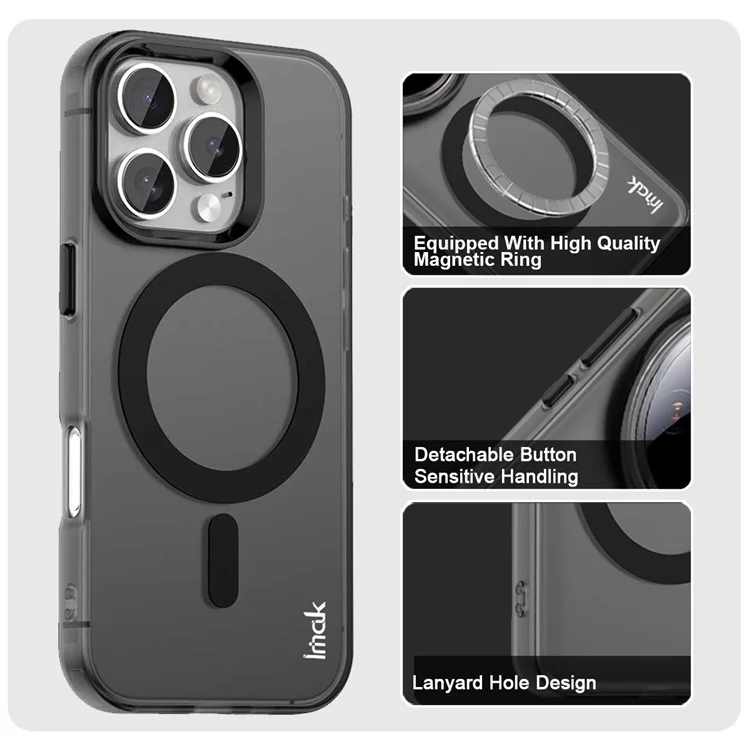IMAK Pour iPhone 16 Pro Max Étui Compatible avec MagSafe Couleur Bonbon Antichoc TPU + PET Coque Arrière - Noir