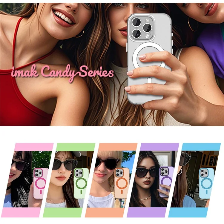 IMAK Pour iPhone 16 Pro Max Étui Compatible avec MagSafe Couleur Bonbon Antichoc TPU + PET Coque Arrière - Noir