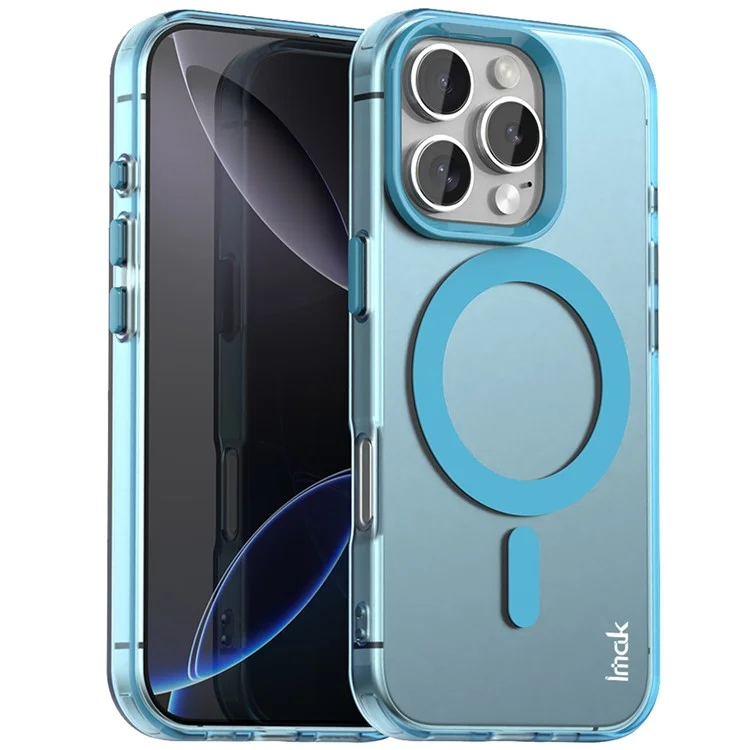 IMAK Pour iPhone 16 Pro Max Étui Compatible avec MagSafe Couleur Bonbon Antichoc TPU + PET Coque Arrière - Bleu