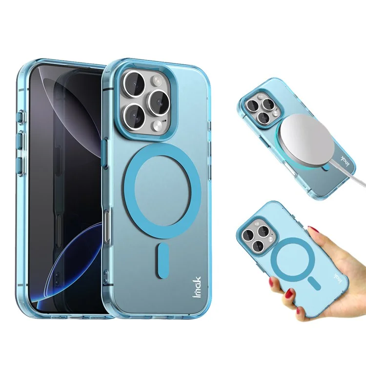 IMAK Pour iPhone 16 Pro Max Étui Compatible avec MagSafe Couleur Bonbon Antichoc TPU + PET Coque Arrière - Bleu