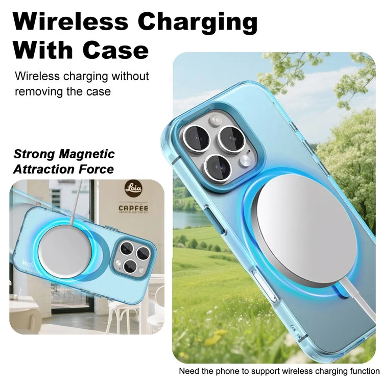 IMAK Pour iPhone 16 Pro Max Étui Compatible avec MagSafe Couleur Bonbon Antichoc TPU + PET Coque Arrière - Bleu
