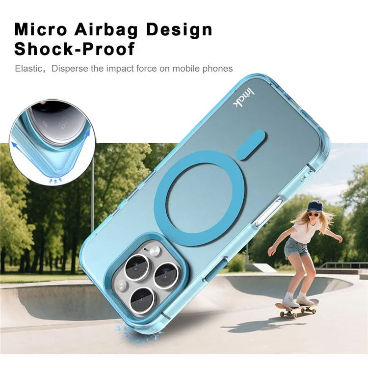 IMAK Pour iPhone 16 Pro Max Étui Compatible avec MagSafe Couleur Bonbon Antichoc TPU + PET Coque Arrière - Bleu