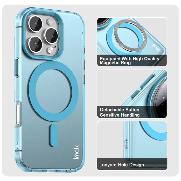 IMAK Pour iPhone 16 Pro Max Étui Compatible avec MagSafe Couleur Bonbon Antichoc TPU + PET Coque Arrière - Bleu