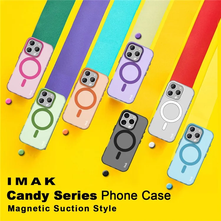 IMAK Pour iPhone 16 Pro Max Étui Compatible avec MagSafe Couleur Bonbon Antichoc TPU + PET Coque Arrière - Bleu