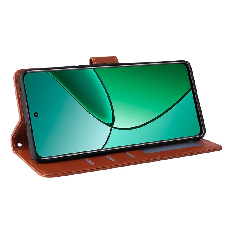 For Realme 14 Pro+ 5G Case Wallet Stand View PU Leather Phone Cover with Wrist Strap - Brown