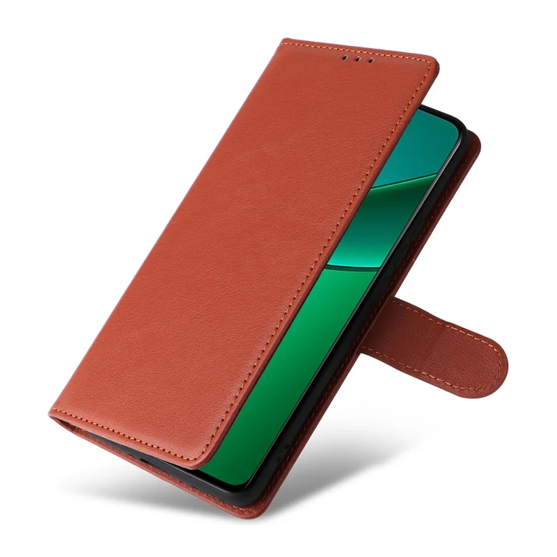For Realme 14 Pro+ 5G Case Wallet Stand View PU Leather Phone Cover with Wrist Strap - Brown