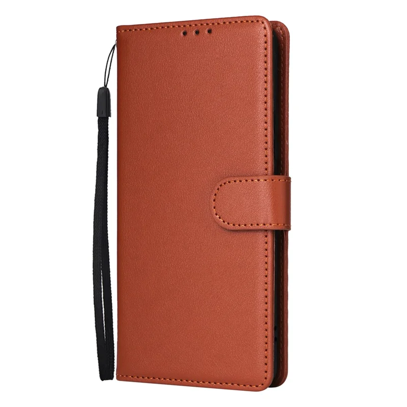 For Realme 14 Pro+ 5G Case Wallet Stand View PU Leather Phone Cover with Wrist Strap - Brown