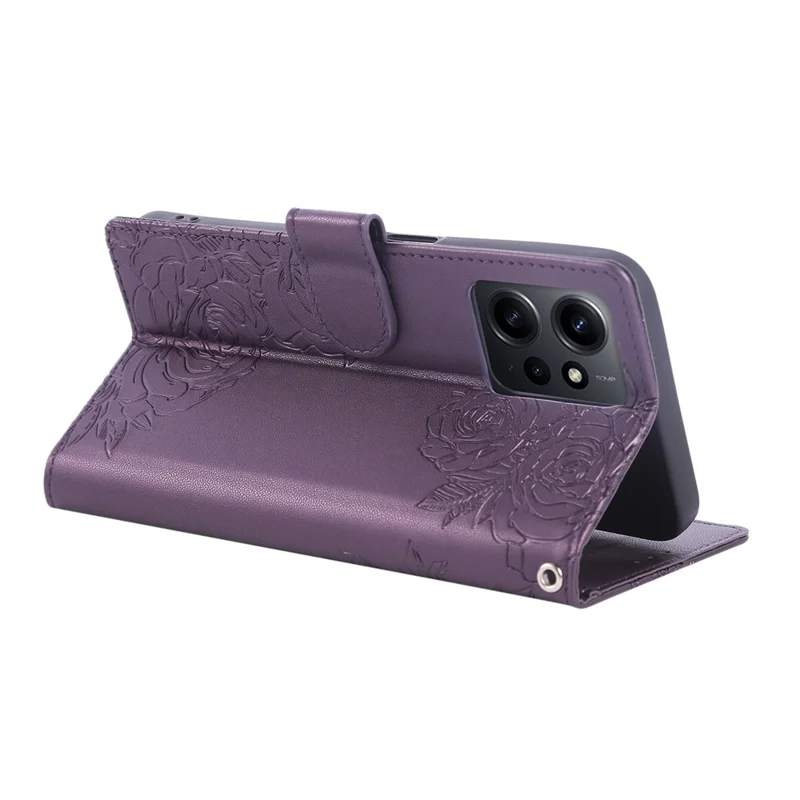 Funda para Xiaomi Redmi Note 12 4G con Diseño de Flor Rosa, Cartera de Cuero Sintético con 3 Ranuras para Tarjetas - Morado Oscuro