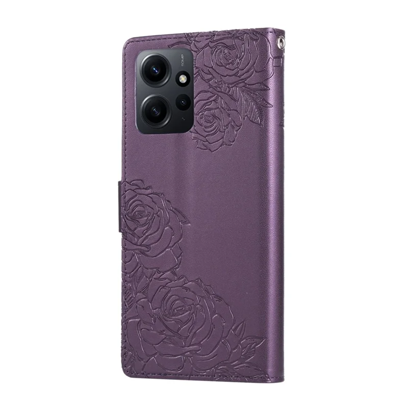 Funda para Xiaomi Redmi Note 12 4G con Diseño de Flor Rosa, Cartera de Cuero Sintético con 3 Ranuras para Tarjetas - Morado Oscuro