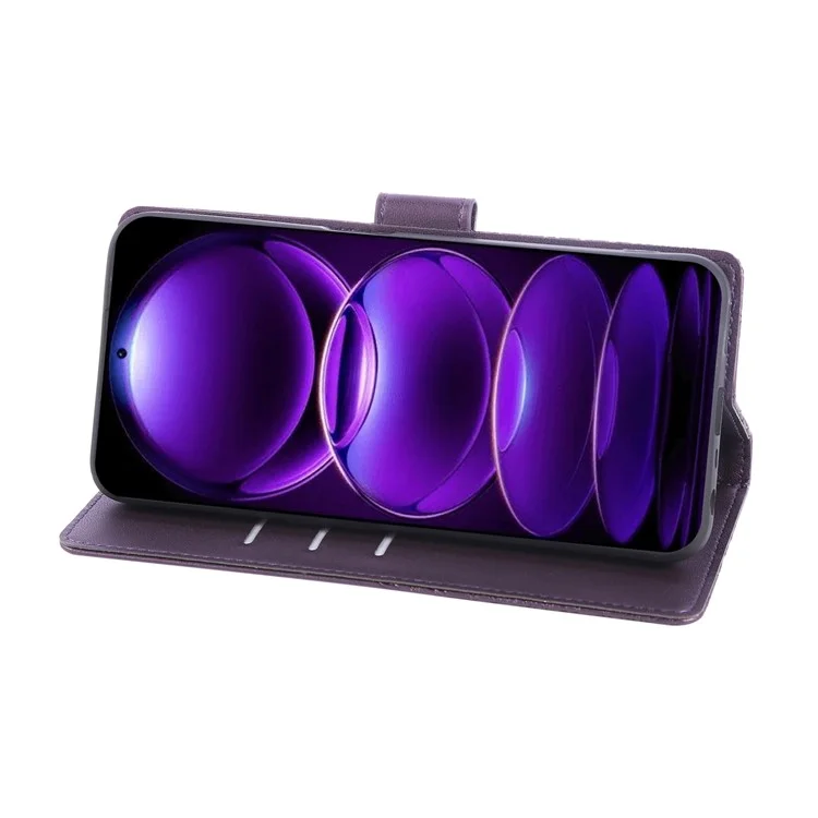 Para Xiaomi Redmi Note 12 Pro+ 5G / Note 12 Explorer 5G Capa Flor de Rosa Carteira de Couro PU com 3 Slots para Cartão - Roxo Escuro