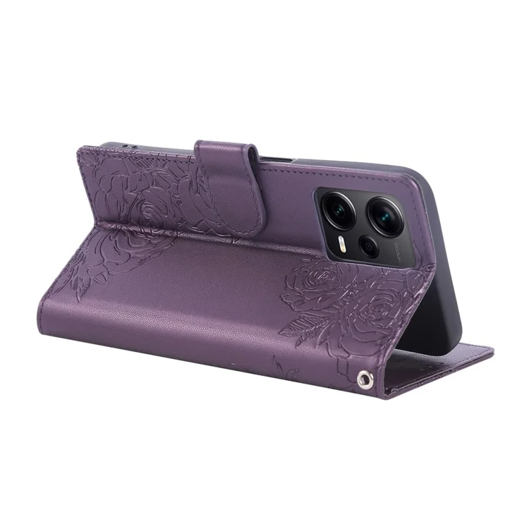 Para Xiaomi Redmi Note 12 Pro+ 5G / Note 12 Explorer 5G Capa Flor de Rosa Carteira de Couro PU com 3 Slots para Cartão - Roxo Escuro