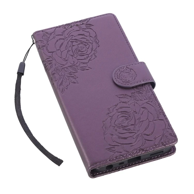 Para Xiaomi Redmi Note 12 Pro+ 5G / Note 12 Explorer 5G Capa Flor de Rosa Carteira de Couro PU com 3 Slots para Cartão - Roxo Escuro