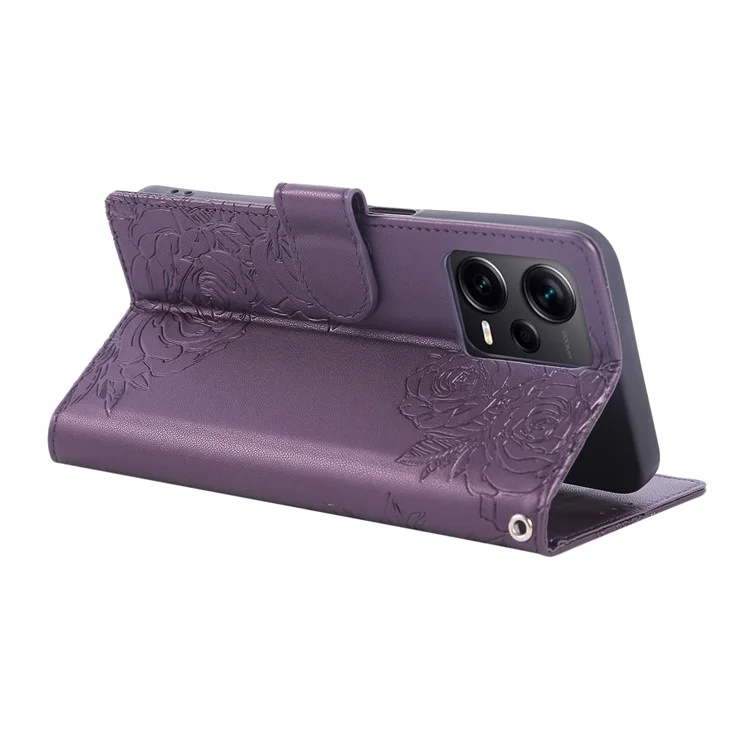For Xiaomi Redmi Note 12 Pro 5G  / Note 12 Pro Speed 5G /  Poco X5 Pro 5G Case Rose Flower PU Leather Wallet Phone Cover with 3 Card Slots - Dark Purple