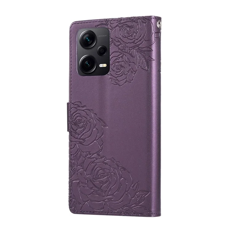 For Xiaomi Redmi Note 12 Pro 5G  / Note 12 Pro Speed 5G /  Poco X5 Pro 5G Case Rose Flower PU Leather Wallet Phone Cover with 3 Card Slots - Dark Purple