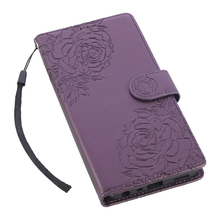 Pour Xiaomi Redmi Note 12 5G (Global) / (Inde) / (Chine) / Étui Poco X5 5G avec fleur de rose en cuir PU Portefeuille Housse de téléphone avec 3 fentes pour cartes - Violet foncé