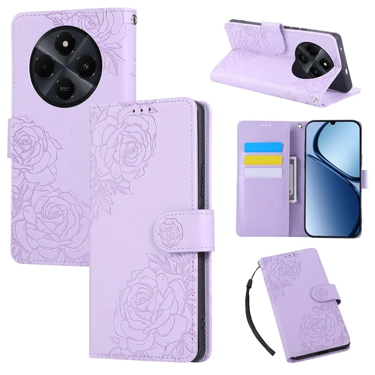 Pour Xiaomi Redmi 14C 4G / 14R 5G / Poco C75 4G Étui Fleur de Rose en Cuir PU Portefeuille Housse de Téléphone avec 3 Emplacements pour Cartes - Violet Clair