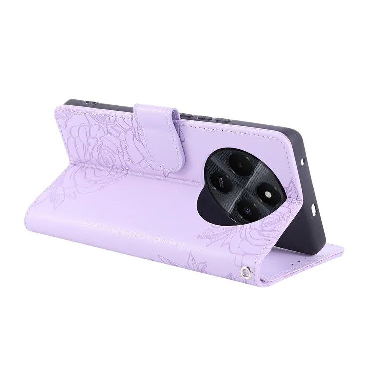 Pour Xiaomi Redmi 14C 4G / 14R 5G / Poco C75 4G Étui Fleur de Rose en Cuir PU Portefeuille Housse de Téléphone avec 3 Emplacements pour Cartes - Violet Clair