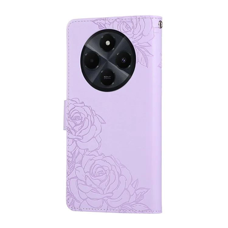 Pour Xiaomi Redmi 14C 4G / 14R 5G / Poco C75 4G Étui Fleur de Rose en Cuir PU Portefeuille Housse de Téléphone avec 3 Emplacements pour Cartes - Violet Clair