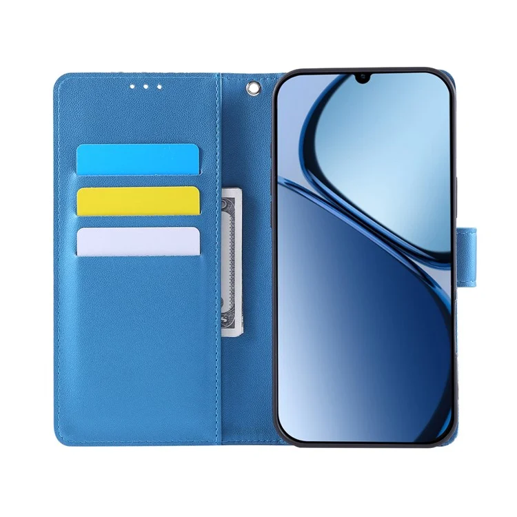 Funda para Xiaomi Redmi 13C 4G / 13C 5G / Poco C65 4G de Cuero PU con Diseño de Flor Rosa, Cartera con 3 Ranuras para Tarjetas - Azul