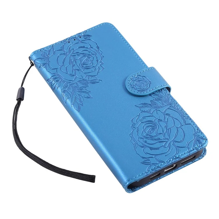 Funda para Xiaomi Redmi 13C 4G / 13C 5G / Poco C65 4G de Cuero PU con Diseño de Flor Rosa, Cartera con 3 Ranuras para Tarjetas - Azul