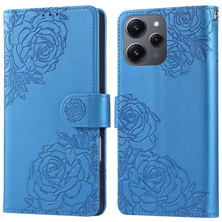 Чехол для Xiaomi Redmi 12 4G / 5G (Глобальная версия) / Note 12R 5G с розовым цветком из искусственной кожи с кошельком и 3 слотами для карт - Синий