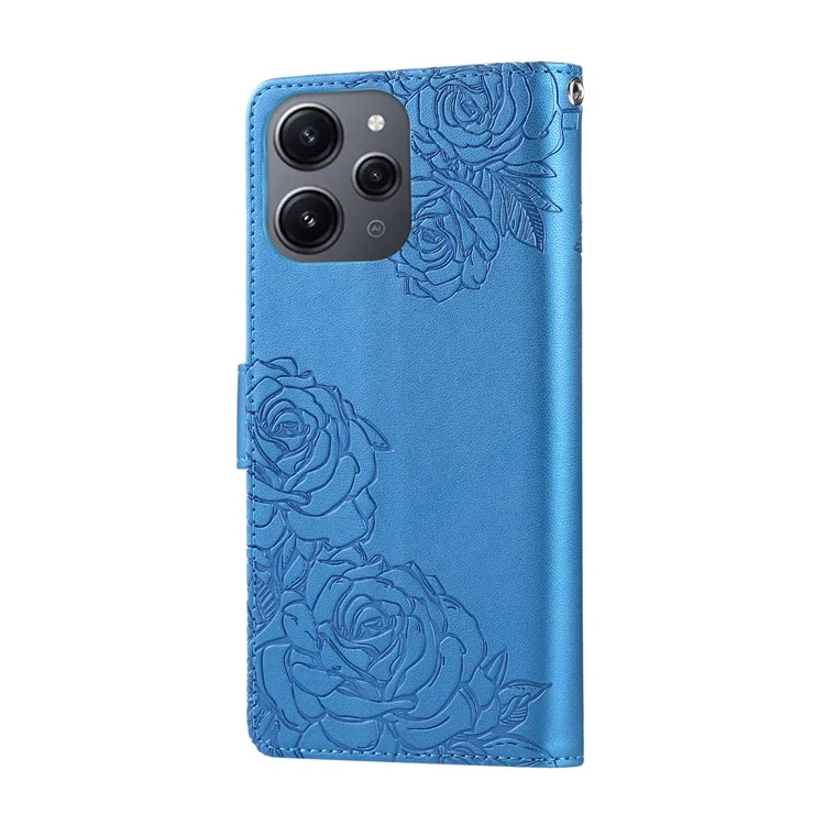 Чехол для Xiaomi Redmi 12 4G / 5G (Глобальная версия) / Note 12R 5G с розовым цветком из искусственной кожи с кошельком и 3 слотами для карт - Синий