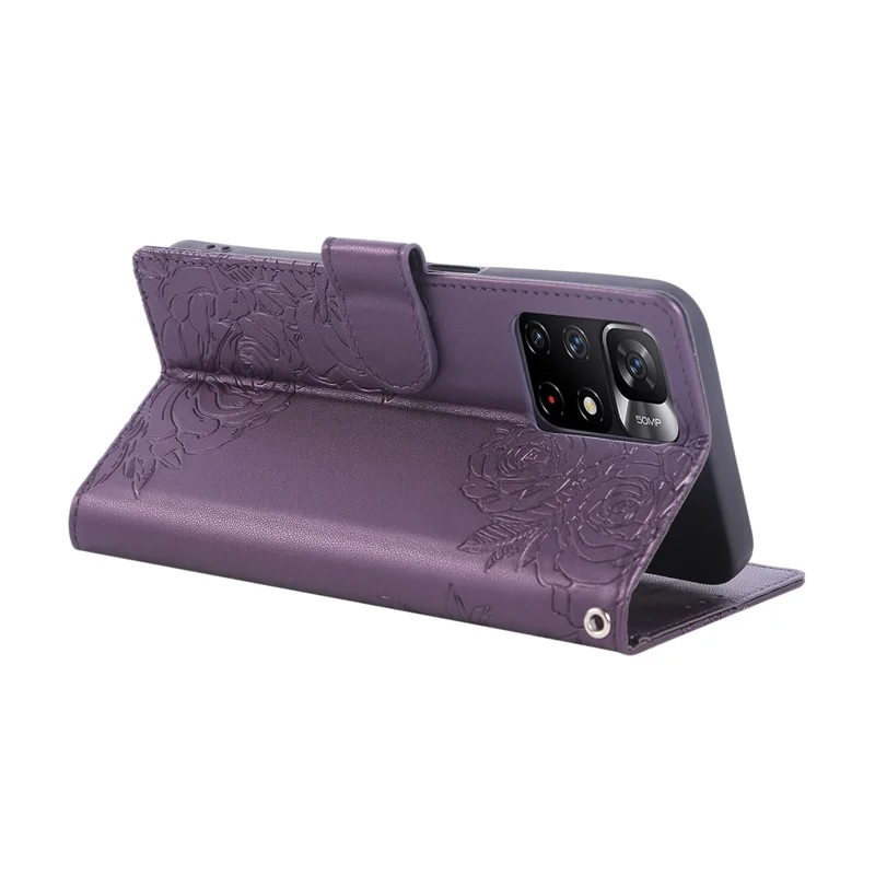 Cover per Xiaomi Redmi Note 12S 4G / Note 11S 4G con Fiore Rosa in Pelle PU Porta Carte di Credito - Viola Scuro