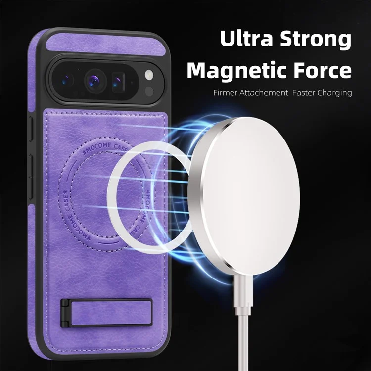 Cover per Google Pixel 9 Pro XL Compatibile con MagSafe con Supporto Pieghevole in Pelle - Viola Chiaro