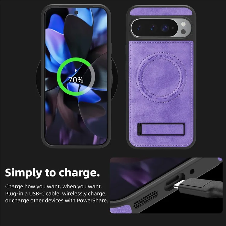 Cover per Google Pixel 9 Pro XL Compatibile con MagSafe con Supporto Pieghevole in Pelle - Viola Chiaro