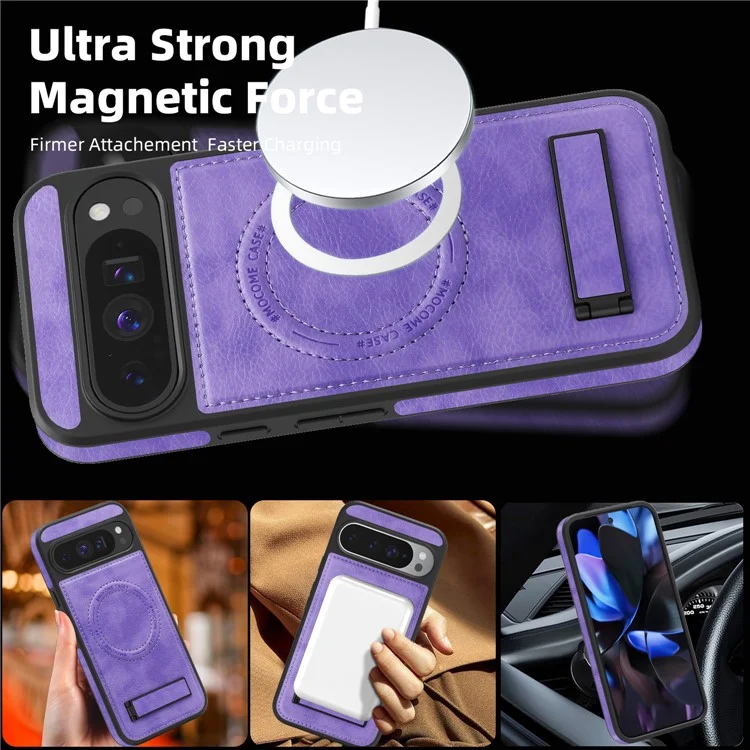 Cover per Google Pixel 9 Pro XL Compatibile con MagSafe con Supporto Pieghevole in Pelle - Viola Chiaro