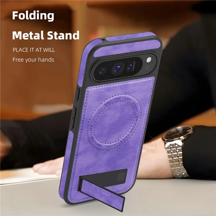 Cover per Google Pixel 9 Pro XL Compatibile con MagSafe con Supporto Pieghevole in Pelle - Viola Chiaro