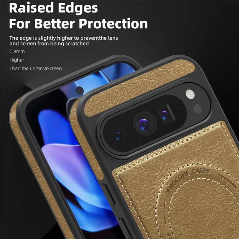 For Google Pixel 9 Pro XL Magnetic Case with Folded Kickstand PC Silicone Leather Phone Back Cover - Desert Gold