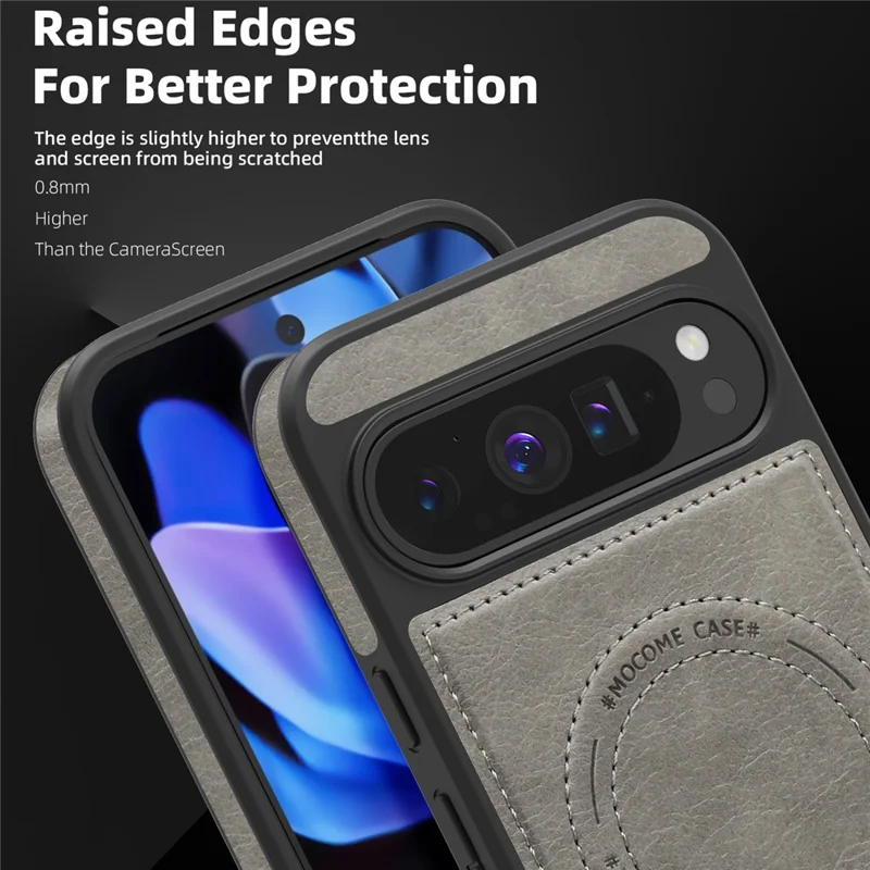 For Google Pixel 9 Pro XL Magnetic Case with Folded Kickstand PC Silicone Leather Phone Back Cover - Grey