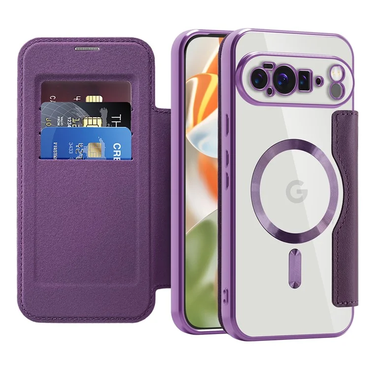 For Google Pixel 10 Pro XL Case Compatible with MagSafe RFID Blocking Leather Phone Cover - Dark Purple