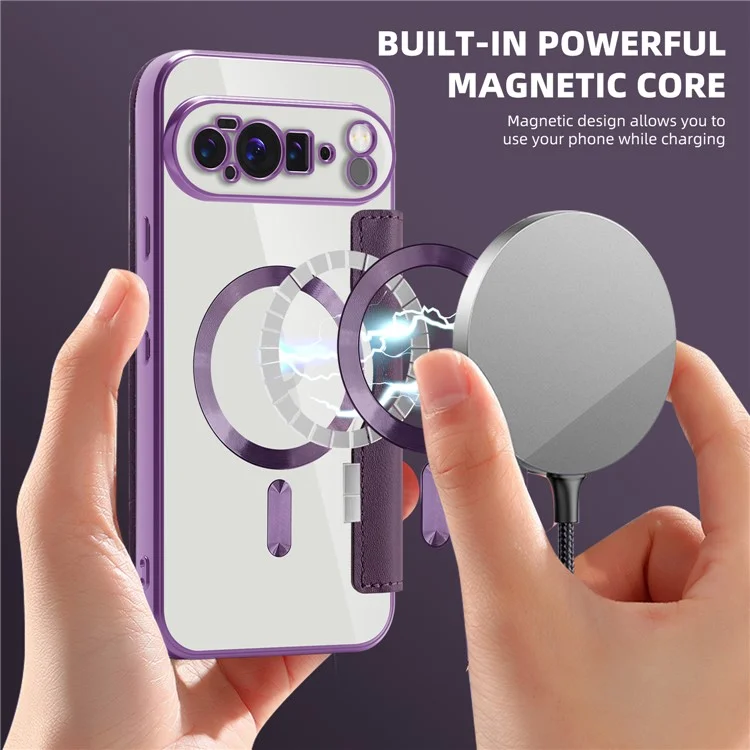 For Google Pixel 10 Pro XL Case Compatible with MagSafe RFID Blocking Leather Phone Cover - Dark Purple