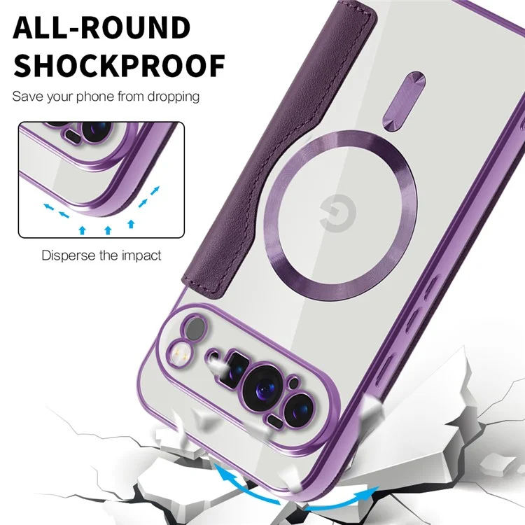 For Google Pixel 10 Pro XL Case Compatible with MagSafe RFID Blocking Leather Phone Cover - Dark Purple