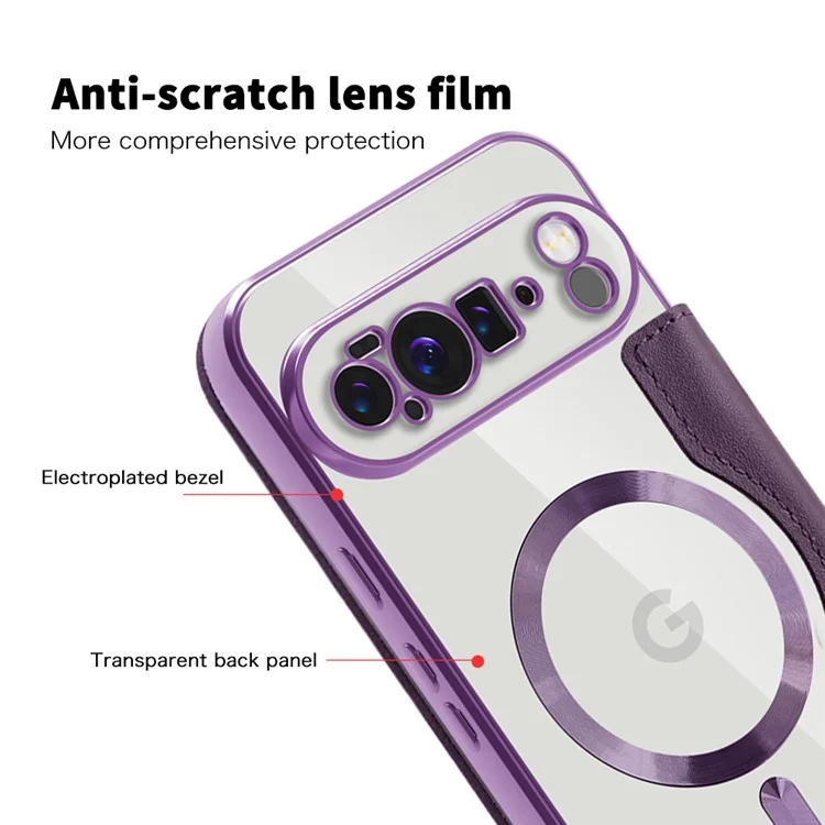 For Google Pixel 10 Pro XL Case Compatible with MagSafe RFID Blocking Leather Phone Cover - Dark Purple