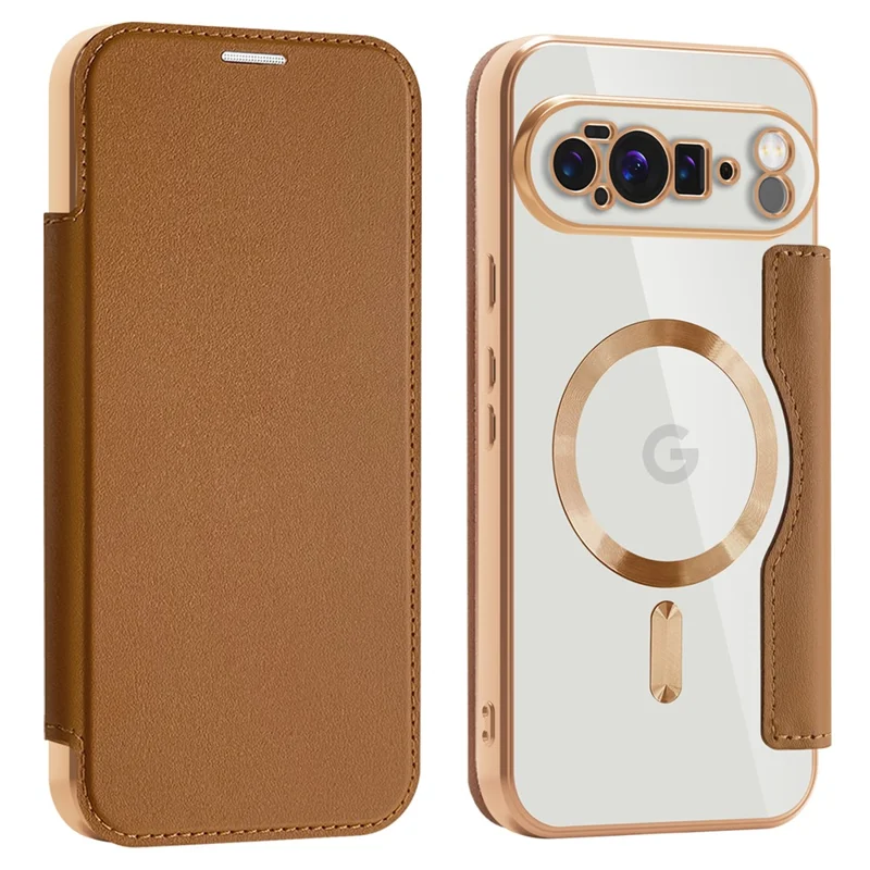 For Google Pixel 10 Pro XL Magnetic Case RFID Blocking Leather Phone Cover - Brown