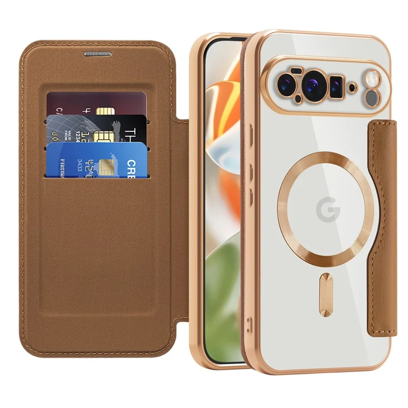 For Google Pixel 10 Pro XL Magnetic Case RFID Blocking Leather Phone Cover - Brown