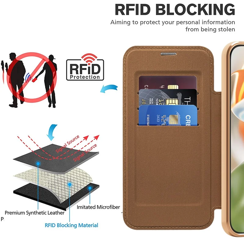 For Google Pixel 10 Pro XL Magnetic Case RFID Blocking Leather Phone Cover - Brown