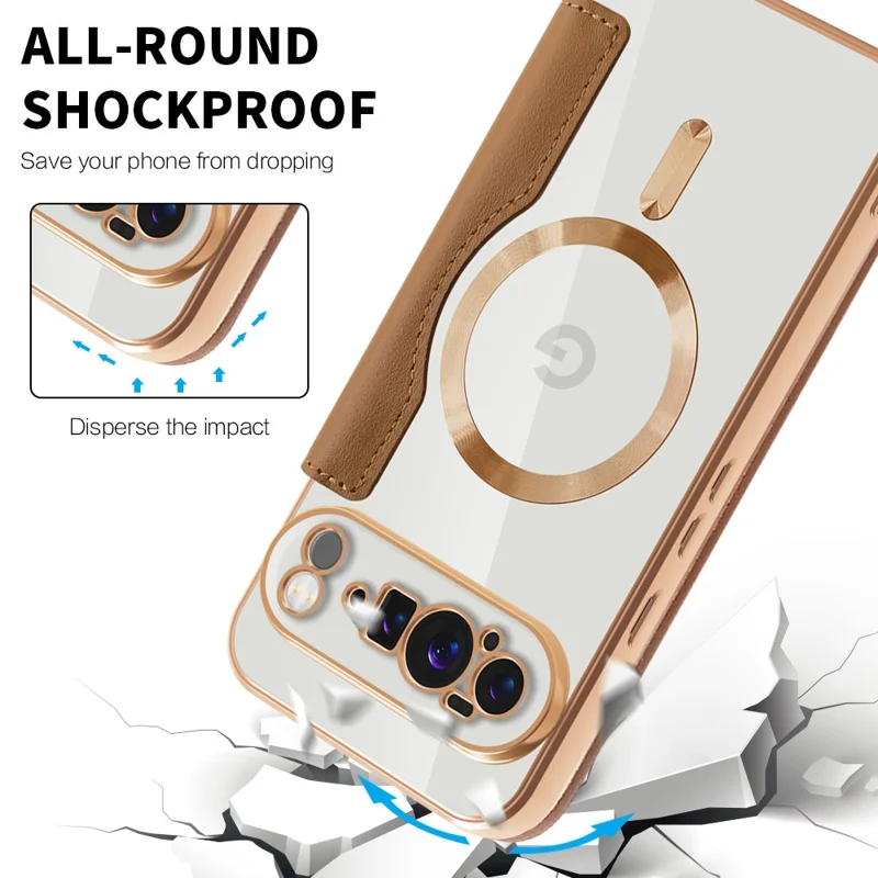 For Google Pixel 10 Pro XL Magnetic Case RFID Blocking Leather Phone Cover - Brown