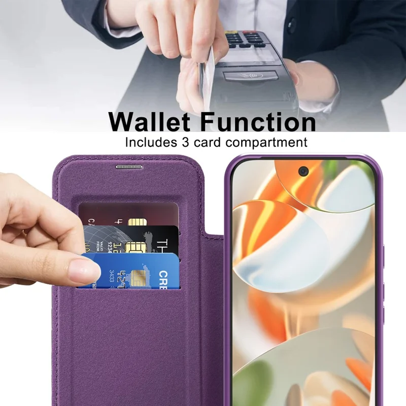 For Google Pixel 10 Pro XL Case Compatible with MagSafe Rhombus PU Leather Phone Cover - Dark Purple