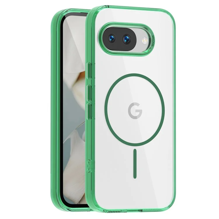 Étui magnétique pour Google Pixel 9a Compatible avec MagSafe, Coque de téléphone transparente en TPU et PC - Vert transparent