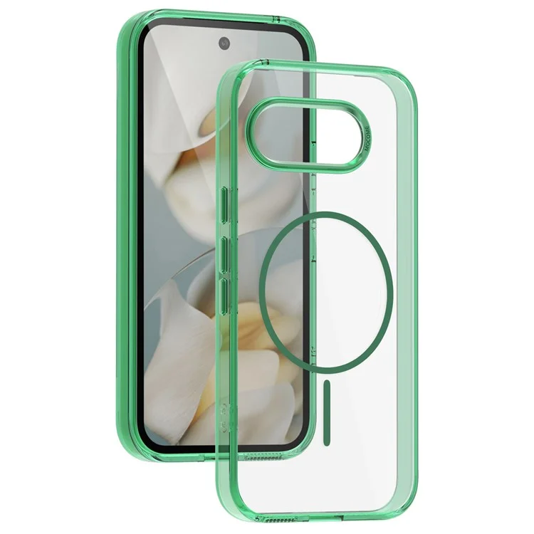 Étui magnétique pour Google Pixel 9a Compatible avec MagSafe, Coque de téléphone transparente en TPU et PC - Vert transparent